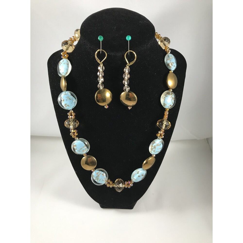 Handmade -Baby blue necklace set-20in